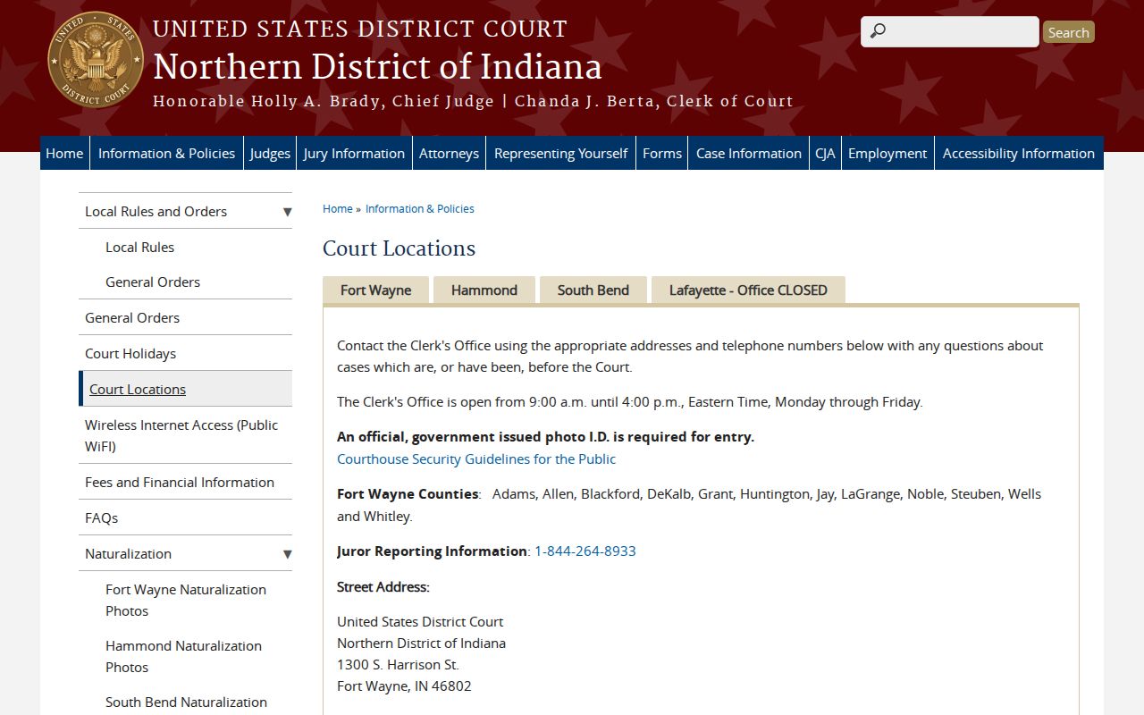 Wells County court docket federal Fort Wayne court source