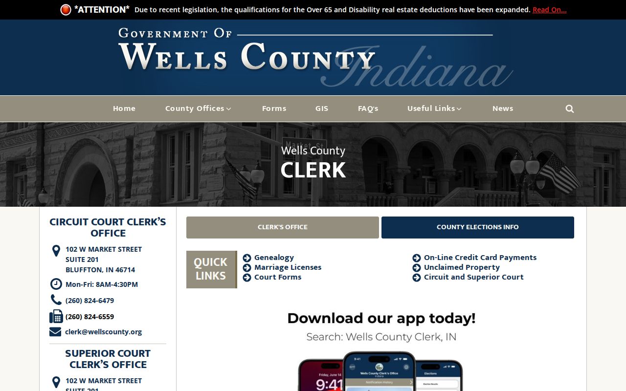Wells County court docket Clerk records source