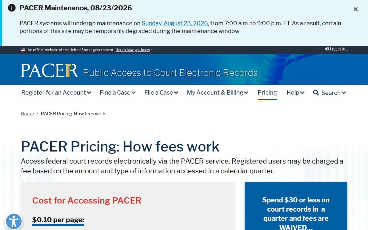 Wells County criminal court docket federal PACER pricing