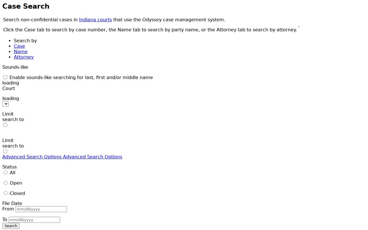 Wells County docket search MyCase search form fields