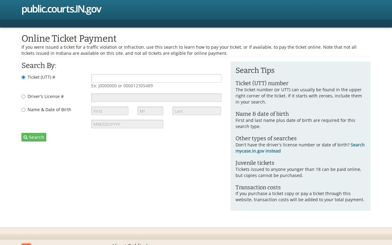 Wells County traffic court citation payment search fields