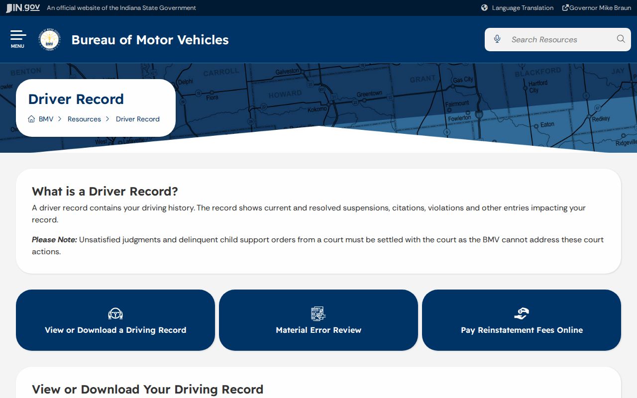 Wells County traffic court record compared with Indiana BMV record access